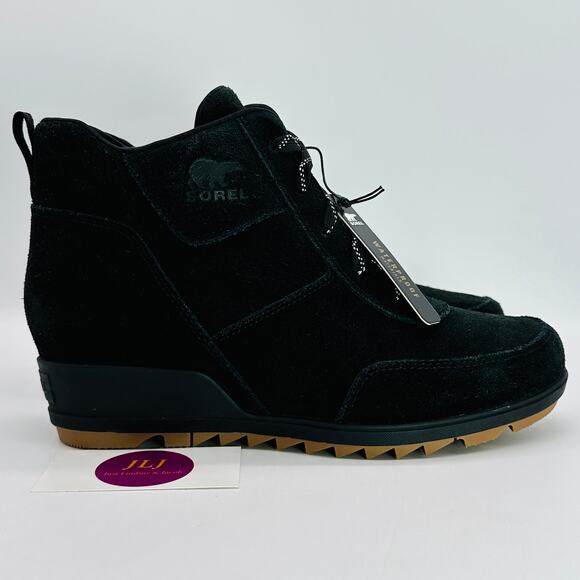 Sorel Women's Evie Sport Lace Up Wedge Black Waterproof Suede Booties Size 11 - Picture 1 of 11